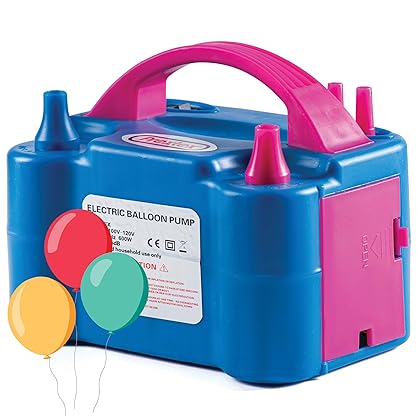 Prextex Electric Balloon Pump Inflate, Blue 110V 600W - Portable Pump with Air Blower & Dual Nozzle Inflator for Fast & Easy Bulk Balloons Filling for Event & Party Decoration - Balloon Pump Electric