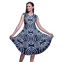 Bimba Printed Women's Rayon Casual Sleeveless Holiday Summer Smocked Swing Knee Length Midi Dress