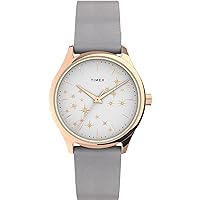 Timex Women's Starstruck 32mm Watch – Rose Gold-Tone Case White Dial with Gray Leather Strap
