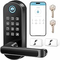 Keyless-Entry Keypad Fingerprint Smart Lock: Digital Door Lock with Code Passcode, Electronic Door Handle, Biometric Door Knob for Front Door, Bedroom, Home, Apartment (Black)