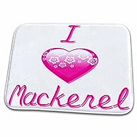 3dRose Pretty Pink Flowery I Love Mackerel - Dish Drying Mats (ddm-121658-1)
