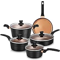 Pots and Pans Sets, Nonstick Cookware Set, Induction, Chemical-Free Kitchen Sets, Saucepan, Frying Pan, Saute Pan, Black, 9 Pieces