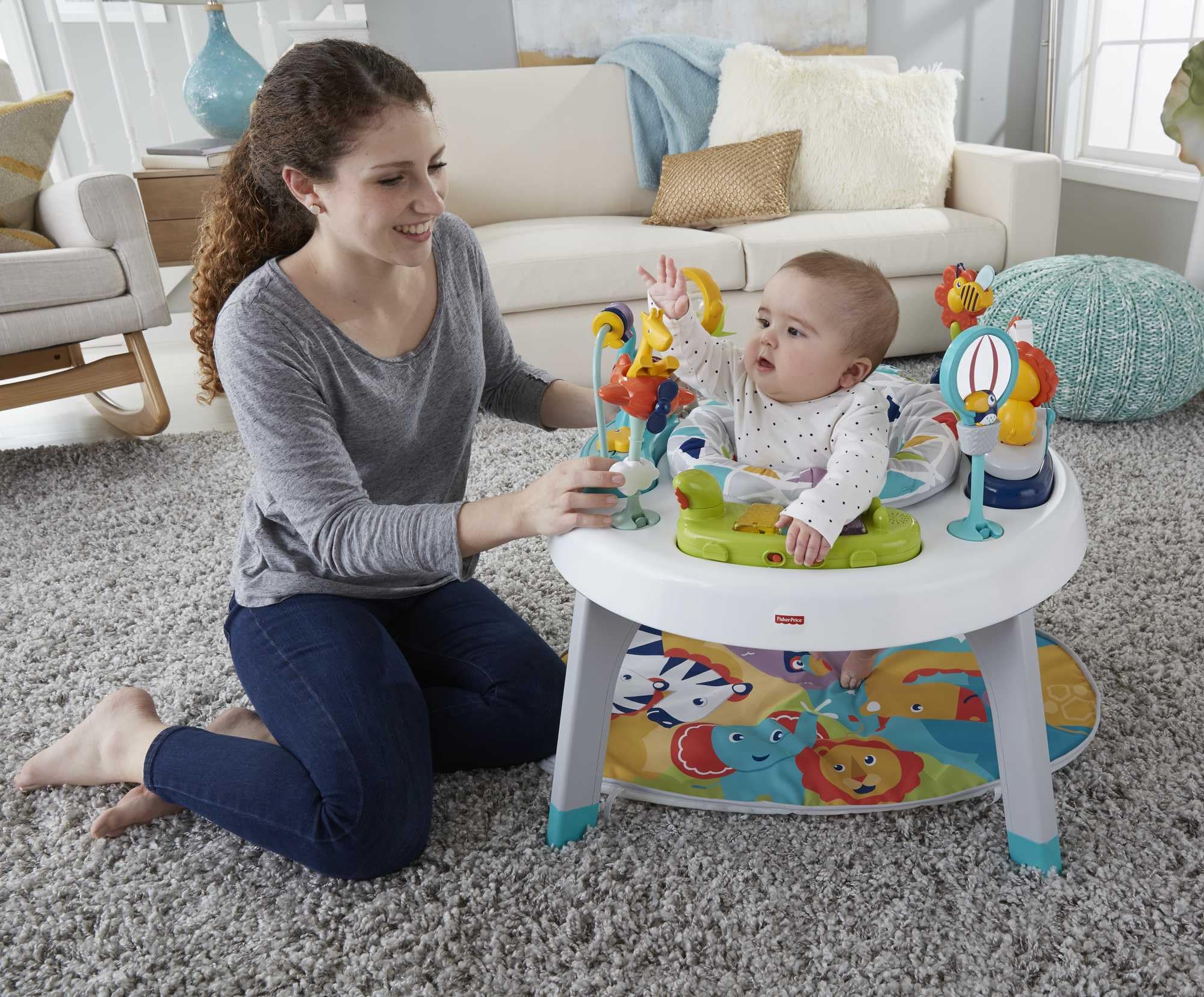 Fisher-Price Baby To Toddler -Toy 3-In-1 Sit-To-Stand Activity Center With Playmat Plus Music Lights And Spiral Ramp