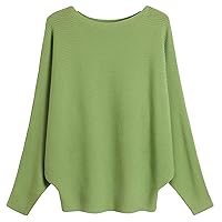 FULIER Women Girl's Boat Neck Batwing Sleeves Dolman Knitted Sweaters and Pullovers Tops One Size