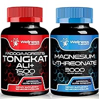 Magnesium l-Threonate Supplement Capsules 120 Count - 3000mg - High Absorption Magnesium Supplement │Tongkat Ali for Men - 1500mg - Fadogia Agrestis Tongkat Ali Capsules - Boost Performance and Muscle