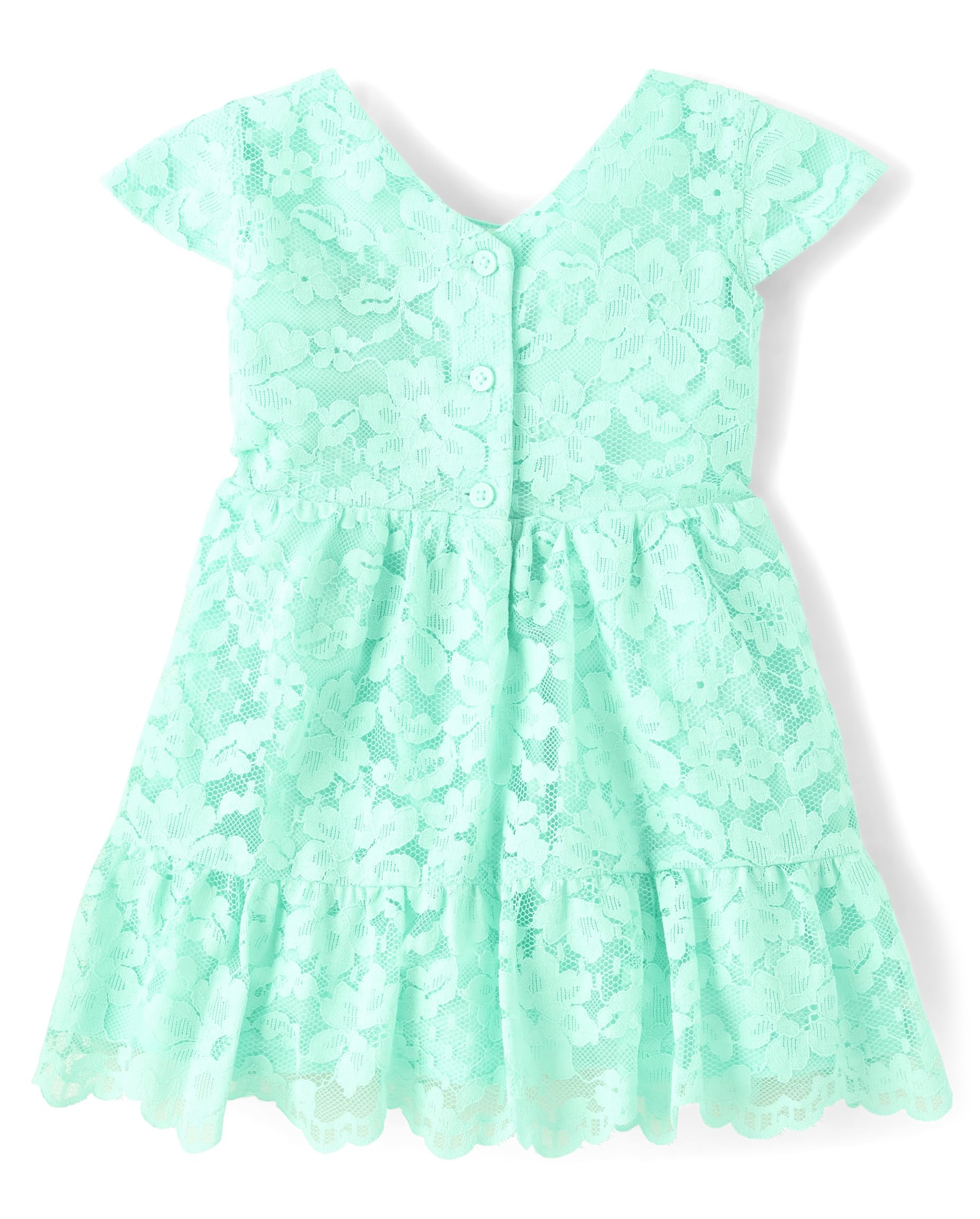 The Children's Place Baby Girls' and Toddler Short Sleeve Dressy Special Occasion Dresses, Mellow Aqua Lace, 18-24 Months