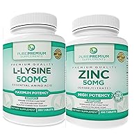 PurePremium Zinc 50mg - Immune Support Zinc Supplements with L-Lysine 500 mg - Essential Amino Acid with Maximum Strength