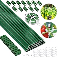 24 Pcs Garden Stakes, Sturdy Glass Fibre Tomato Stakes Plant Support Stakes for Legumes Cucumber Bean with Clips & Twist Tie Accessories Garden Plant Sticks Sets- 73 Pcs Total