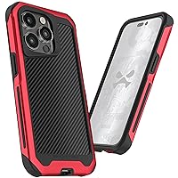 Ghostek ATOMIC slim MagSafe iPhone 14 Plus Case with Real Aramid Fiber Back and Red Aluminum Metal Bumper Tough Heavy Duty Protection Cover Designed for 2022 Apple iPhone 14 Plus (6.7