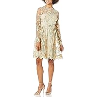 MONIQUE LHUILLIER Women's Long Sleeve Embroidered Mesh Cocktail