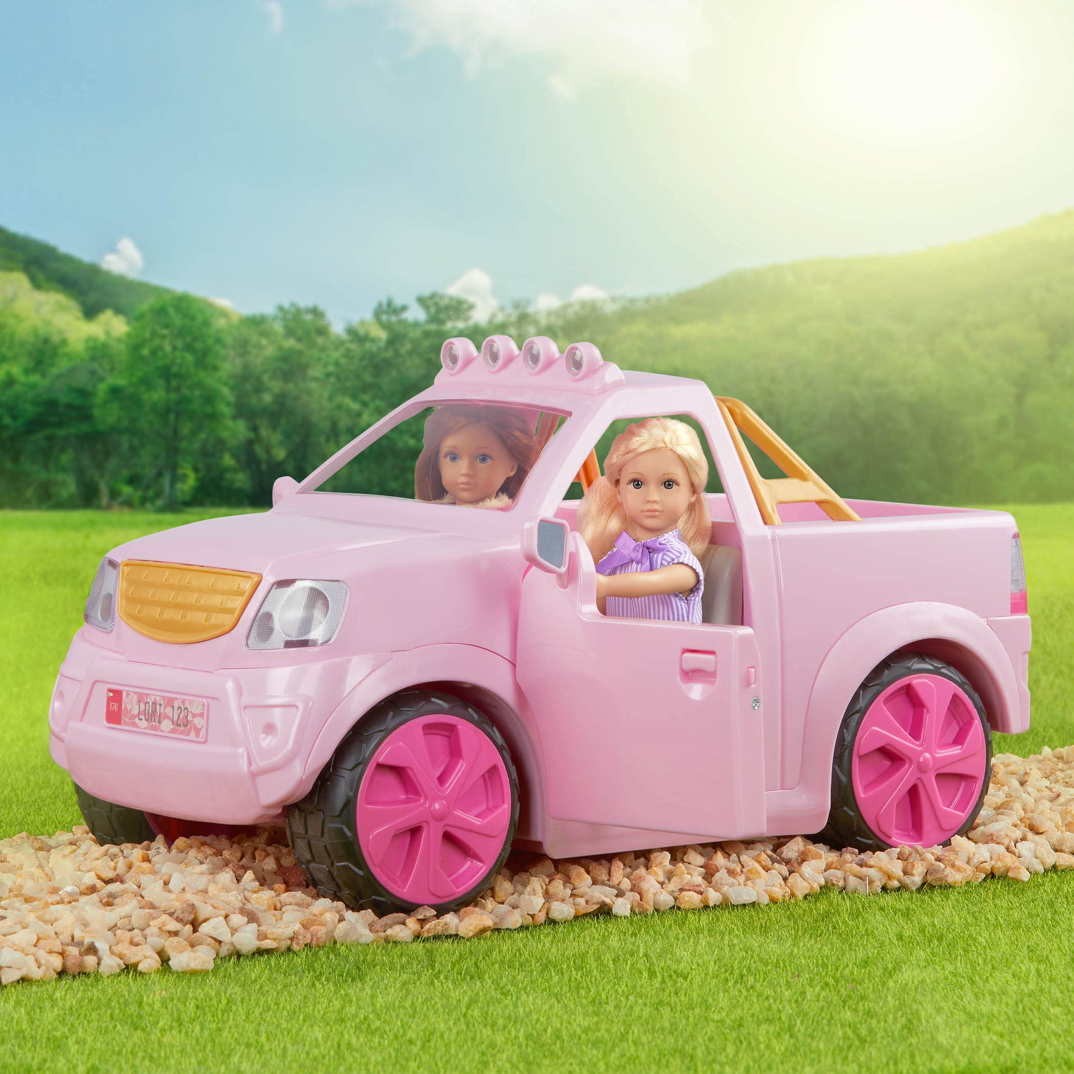 Lori Dolls – Ride & Shine Pickup Truck– Pick-Up Truck for Mini Dolls – Pink Car for 6-inch Dolls – Trailer Hitch & Openable Doors – Toy Vehicle for Kids – 3 Years + LO37113C1Z