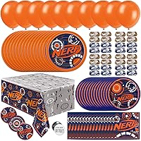 Mega Nerf Party Supplies for Birthday, Decorations, and Favors, Serves 16 Guests, Easy Setup and Takedown with Plates, Napkins, and More