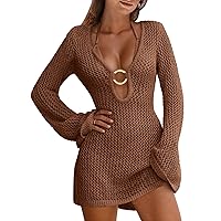 ANRABESS Women Beach Crochet Cover ups Summer Knit Swimwear Mesh Bathing Suit Hollow Out Dress 2024 Vacation Swimsuit