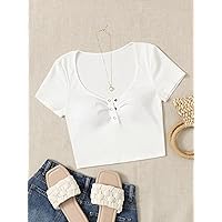 Women's Tops Shirts Sexy Tops for Women Press Button Half Placket Tee Shirts for Women (Color : White, Size : Large)