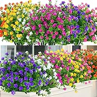 24 Bundles Outdoor Artificial Flowers UV Resistant Fake Boxwood Plants, Faux Greenery for Indoor Outside Hanging Plants Garden Porch Window Box Home Wedding Farmhouse Décor (Mix Color)