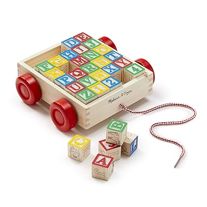 Melissa & Doug Classic ABC Wooden Block Cart Educational Toy With 30 1-Inch Solid ABC Wood Blocks For Toddlers Ages 2+