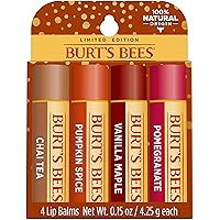 Burts Bees 100% Natural Moisturizing Lip Balm, Winter Variety Pack, Chai Tea, Pumpkin Spice, Vanilla Maple, Pomegranate, 4 Tubes of Lip Balm, 0.15 Ounce (Pack of 4)