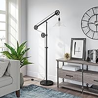 Henn&Hart Pulley System Floor Lamp with Ribbed Glass Shade in Blackened Bronze/Clear, Floor Lamp for Home Office, Bedroom, Living Room , 70