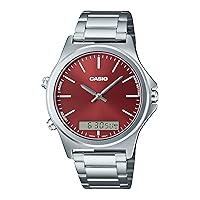 Casio MTP-VC01D-5E Men's Stainless Steel Red Dial Analog Digital Dual Time Zone Watch