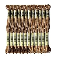 Pack of 12 Double Mercerized Variegated Embroidery Floss Pure Cotton Cross Stitch Threads, Tan Brown