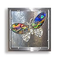 DPP_108072_1 Realistic Looking Silver Frame and Background with Our Glitter Art Butterflies-Wall Clock, 10 by 10-Inch