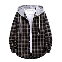 Men's Fashion Hoodies & Sweatshirts Fashion Hooded And Plaid Long Sleeve Shirt Jacket Coat