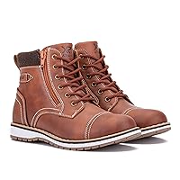 X RAY Footwear Finley Boy’s Fashion Classic Lace Up Combat Faux Leather High-Top Chukka Boots w/Outside Side Zipper & Pull Tab, Cap Toe, Block Heel Platform, Thermoplastic Rubber Outsole.