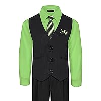 Boy's 5-Piece Vest and Pant Set with Shirt, Tie and Hanky - Many Colors