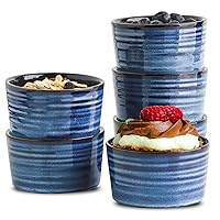 Hasense 6 oz Ramekins for Baking,Ceramic Souffle Dish Oven Safe Set of 6,Porcelain Dipping Sauce Bowls for Pudding, Creme Brulee, Souffle, Serving Dip, Custard, Ice Cream(Blue)