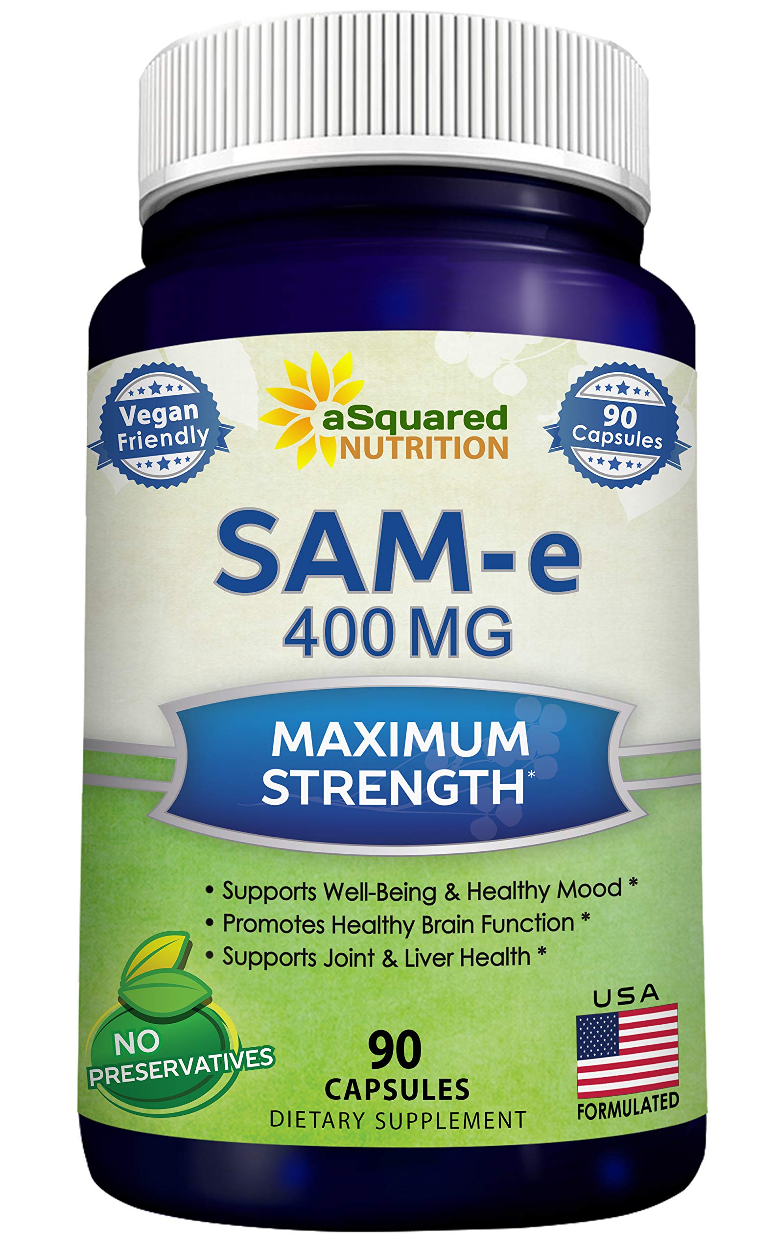 SAM-e 400mg Supplement - 90 Capsules - Same (S-Adenosyl Methionine) to Support Mood, Joint Health, and Brain Function - Extra Strength Vegan SAM e ...