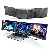 S3 Laptop Screen Extender, 14'' Triple Portable Monitor for Laptop Plug and Play, 1080P FHD IPS Laptop Monitor Extender for 13''-17'' Laptops Compatible with Windows, Chrome, Switch