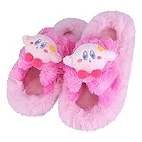 Anime Kirby Fuzzy Slippers House Slippers Closed Toe Open Back Foam Slippers with Rubber Sole for Women Girls