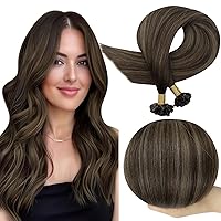 Full Shine Balayage Brown Ktip Hair Extensions Real Remy Hair Color 2/8/2 Fusion Human Hair Extensions 16 Inch Straight Hair Extensions 50 Gram Ktip Keratin Hair Extensions for Women