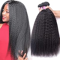 UNice Hair 10A Yaki Kinky Straight Human Hair 1 Bundle, 100% Unprocessed Mongolian Virgin Human Hair Weave Extensions Natural Color 24inch