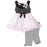 Bonnie Baby Knit Top To White Mesh Skirt With Pink Dots To Stripe Capri Bottom , Black/White, 12 Months
