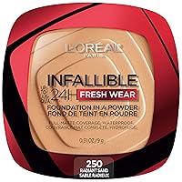 L'Oreal Paris Makeup Infallible Fresh Wear Foundation in a Powder, Up to 24H Wear, Waterproof, Radiant Sand, 0.31 oz.