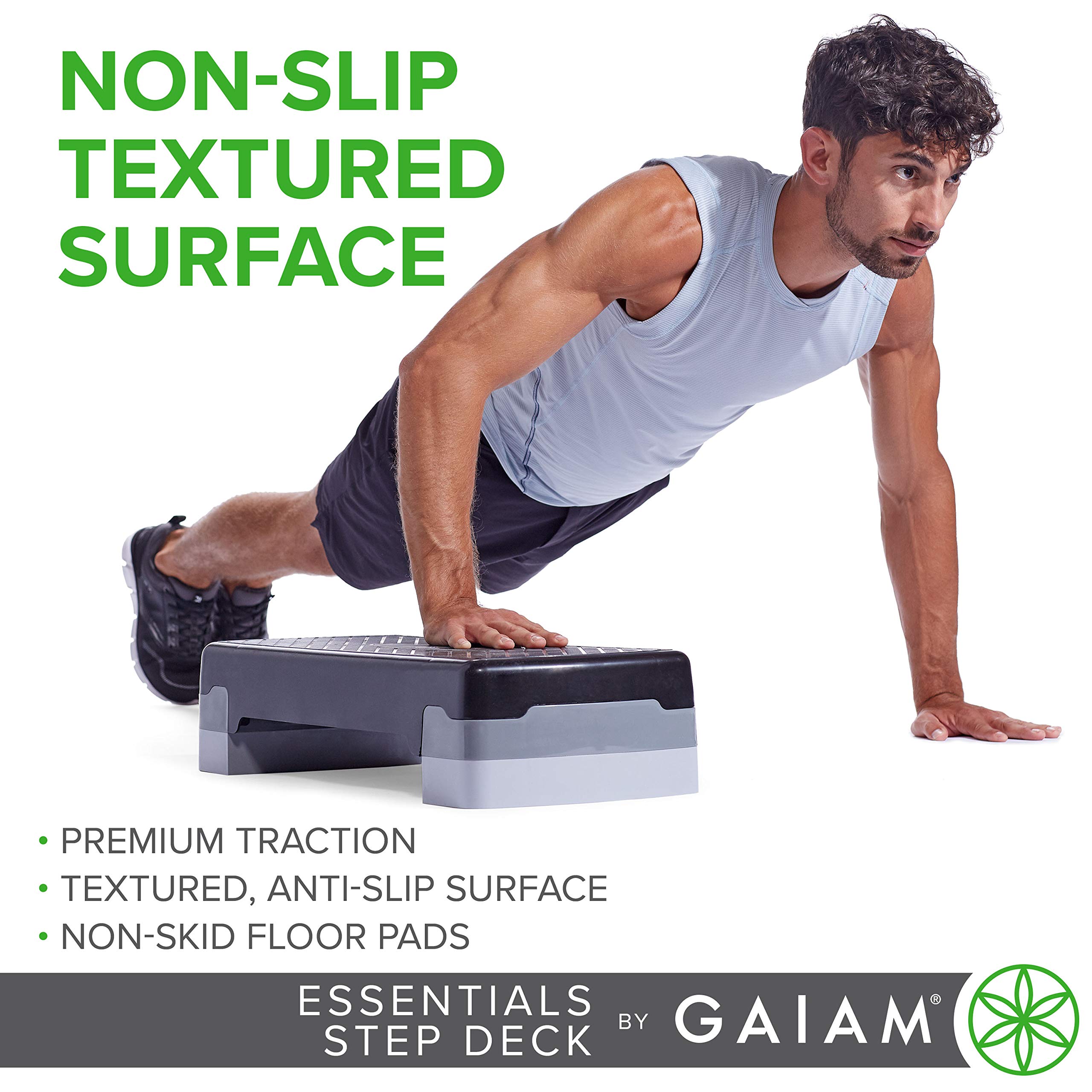 Gaiam Essentials Exercise Step Platform Aerobic Stepper Bench, Fitness Equipment Workout Deck with Adjustable Riser Height & Non Slip Textured Surface, Black