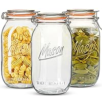 Wide Mouth Mason Jars 64 oz 3 Pack Half Gallon Glass Jar with Airtight Lids, Large Mason Jar with Scale Mark Food Storage Canning Jars for Pickling Flour Sugar Pasta Oats Cereal