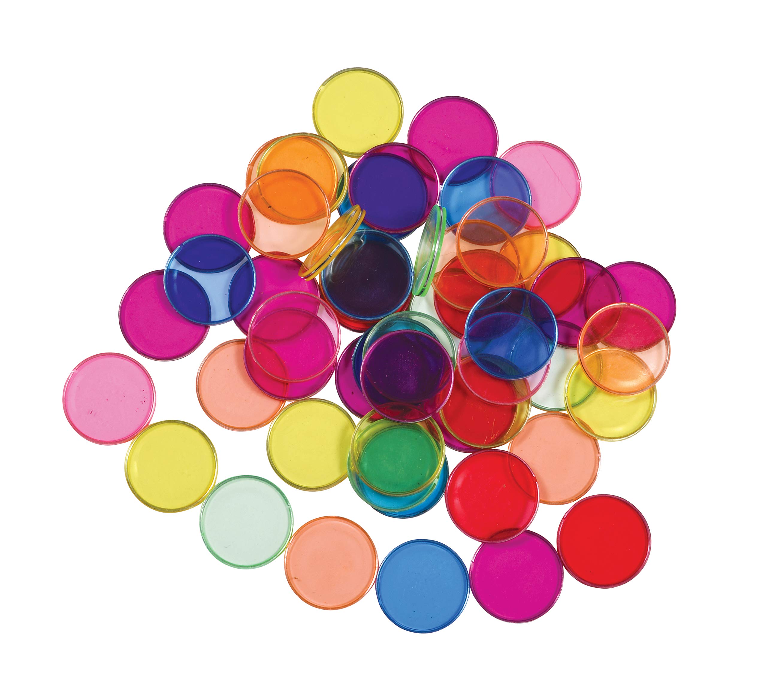 LEARNING ADVANTAGE-7253 Transparent Plastic Counters - Steel-Ringed - Set of 50 - Assorted Colors - Great for Kindergarten, Sensory Play and Light Panels