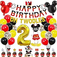 2nd Mouse Birthday Party Supplies Decorations 57Pcs - HAPPY BIRTHDAY Banner OH TWODLES Banner '2' Foil Balloon Balloons Hat Door Sign Cupcake Toppers Birthday Decorations for Boys Girls Kids Babies