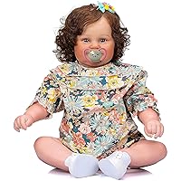 TERABITHIA 24 Inch Big Size Sweet Smile Realistic Newborn Baby Dolls Lifelike Reborn Toddler Girl Doll with Soft Weighted Body Flexible Collectible Art Doll Birthday Gift Set