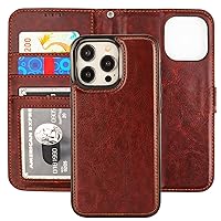 Bocasal Detachable Wallet Case for iPhone 15 Pro Max RFID Blocking Card Slots Holder Premium PU Leather Magnetic Kickstand Shockproof Wrist Strap Removable Flip Protective Cover 5G 6.7 inch (Brown)