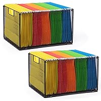 Housmile Mesh File Folder Organizer, Foldable Hanging File Organizer, Metal Storage Boxes, Letter Size File Box, 2 Pack