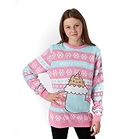 Pusheen Girls Christmas Jumper | Pink Graphic Knitted Sweater | Cat Festive Xmas Pullover Knitwear | Winter Festive Gift