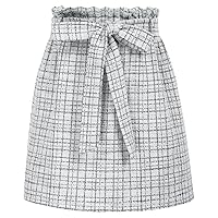 KANCY KOLE Women's Casual High Waist A Line Skirt Paper Bag Elastic Waist Short Skirt with Pockets S-XXL