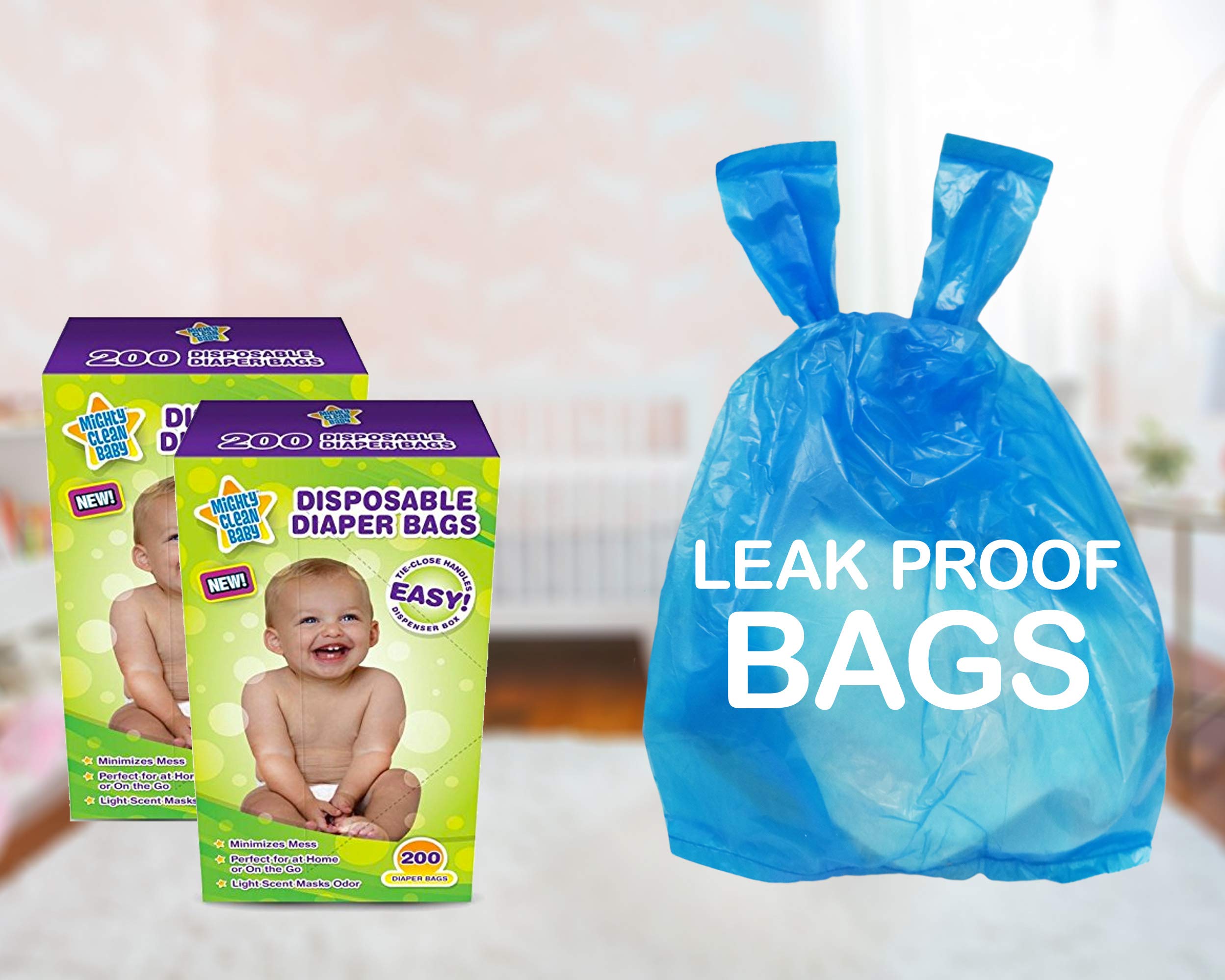 Mighty Clean Baby Disposable Diaper Bags with Light Powder Scent, 200 count