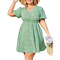 Hanna Nikole Plus Size Spring Dresses for Women 2024 Short Sleeve Curvy Dresses for Women Green Floral, 18 Plus