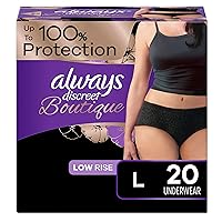 Always Discreet Boutique Adult Incontinence & Postpartum Underwear For Women, Low-Rise, Size Large, Black, Maximum Absorbency, Disposable, 20 Count