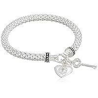 Nine West Women's Boxed Silver Heart Key Stretch Bracelet, Size: 0