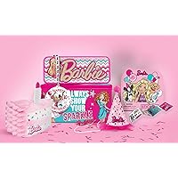 Barbie Birthday Party Gift Set - Tin Box, Tin Pencil Case, Stickers, Birthday Necklace, Plush, and Birthday Hat